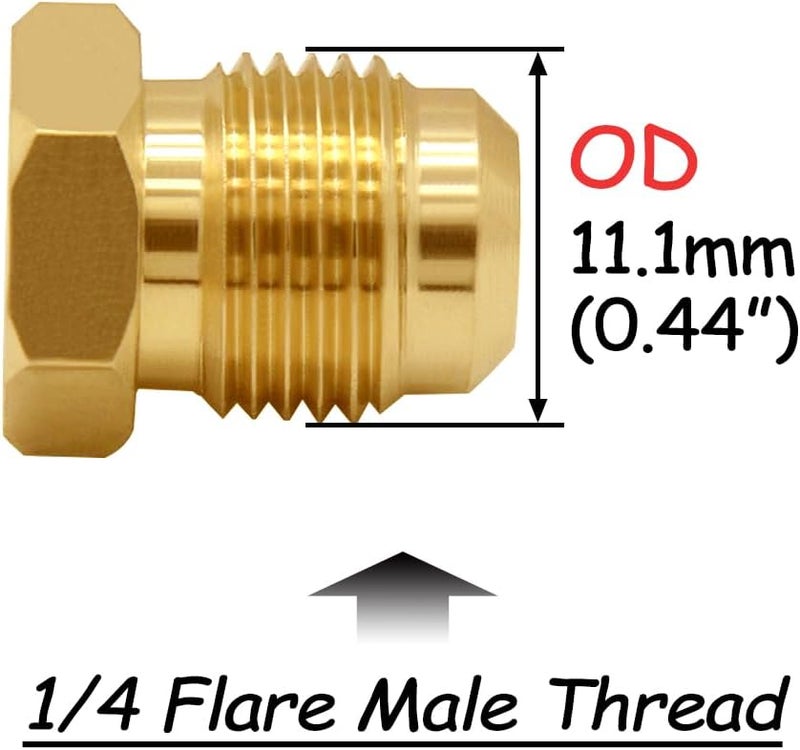 Uenede 4PCS Brass 1/4 Flare Male Plug, 1/4" Tube OD SAE 45 Degree Cap Gas Adapter Pipe Fitting - Image 2